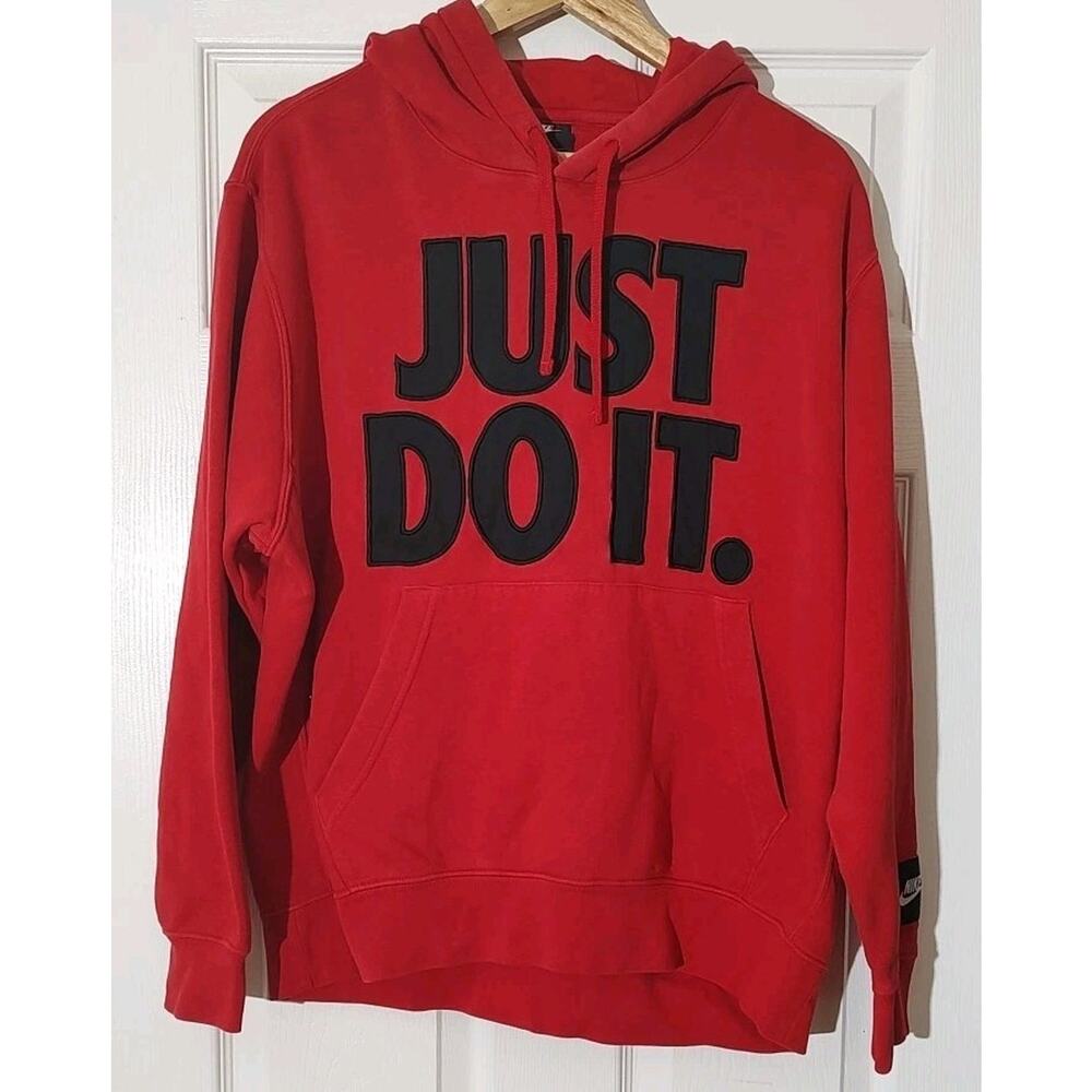 Men's Vintage Nike “Just Do It” Embroidered Red Hoodie - Large